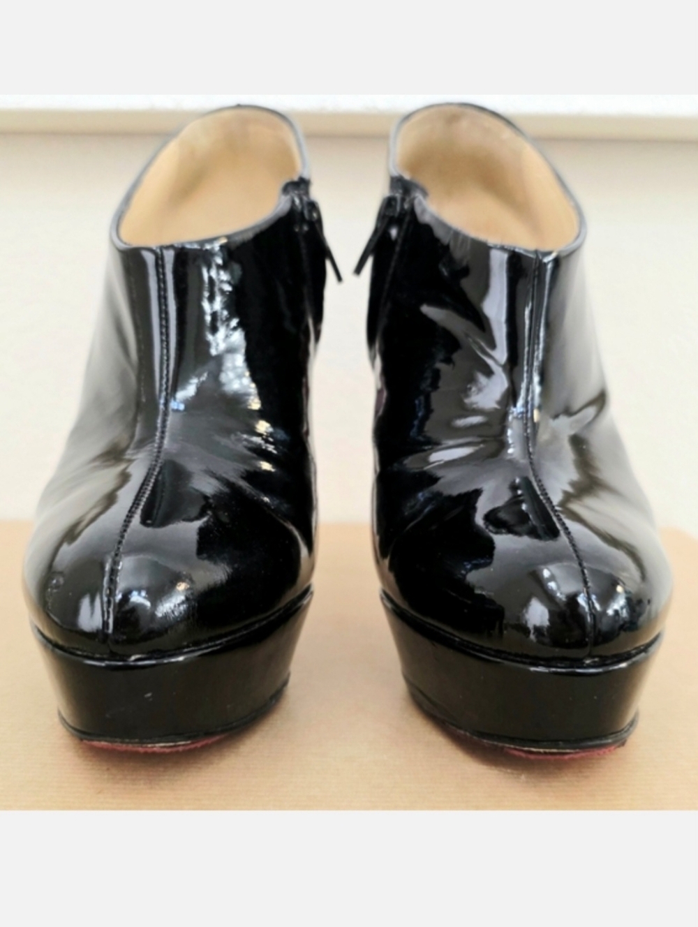 Authentic Christian Louboutin Black Patent Leather Ankle Boots Booties EU 39 - Picture 7 of 14